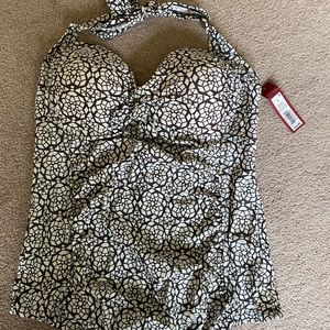 Grey and white tankini top